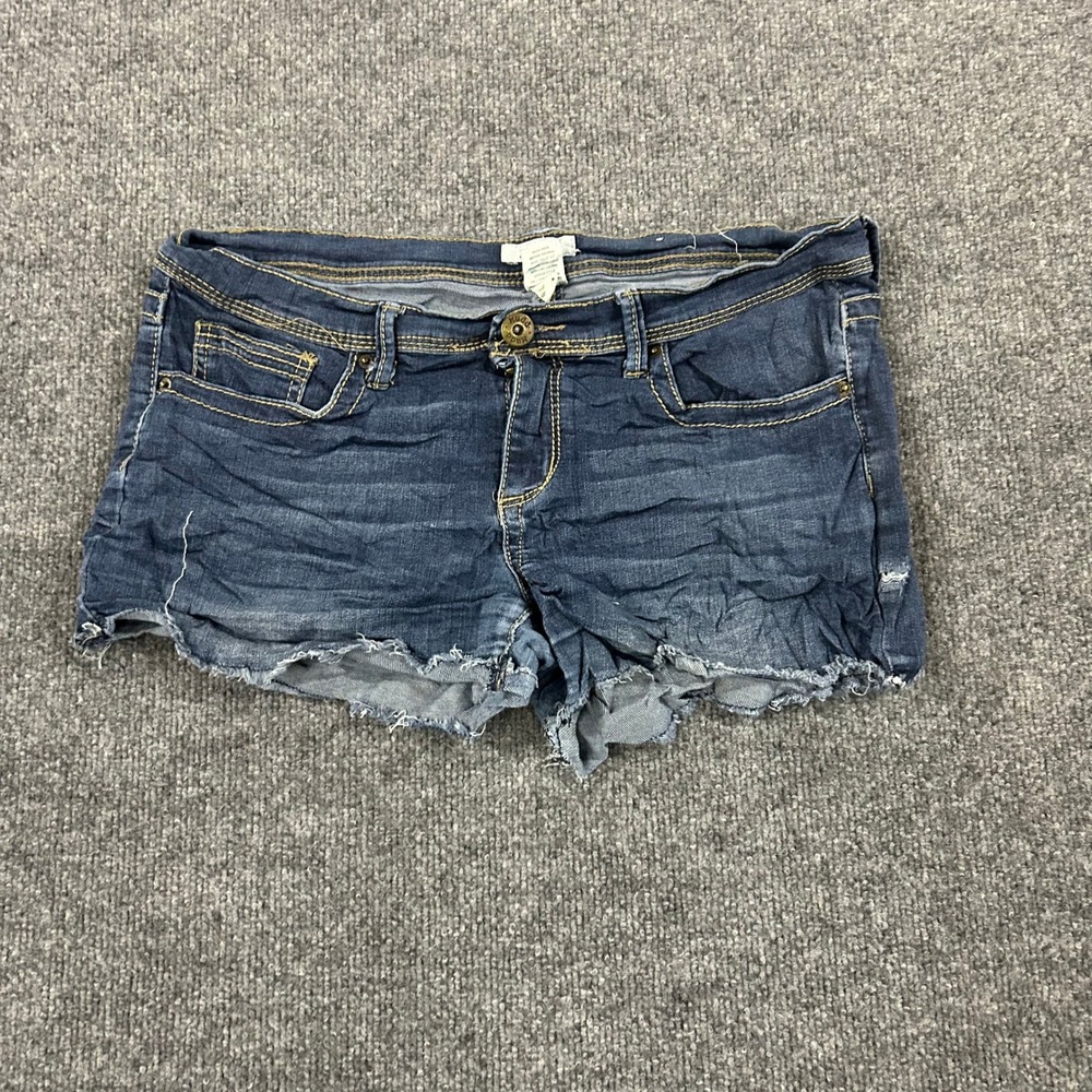 Mudd Shorts Womens Size 13 Blue Denim Cutoff Raw Hem Low Rise Stretch Casual